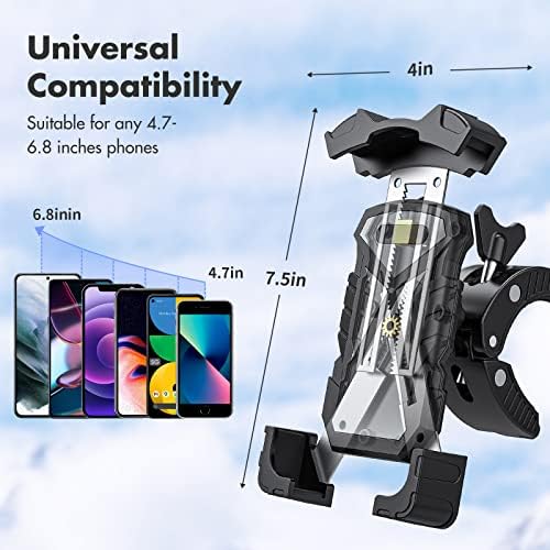 Universal Adjustable Golf Cart and Bike Phone Holder – Secure Smartphone Mount for i Phone 14, 13, 12, 11 Pro Max & Samsung Galaxy S21, S10, S9 – Versatile 360° Rotation for Optimal Viewing – Compatible with 4.7-6.8” Devices – Durable, Weather-Resistant, Hands-Free Access for Golfing and Cycling Adventures