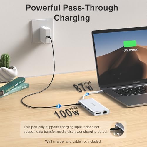 Transform Your Workspace with the Ultimate 14-in-1 USB-C Docking Station – Elevate Productivity with Dual Monitor Support, 2 HDMI & Display Port Outputs, 7 Versatile USB Ports, Stable Ethernet Connectivity, and Audio Output – Ideal for Dell, HP, Lenovo Think Pad & Surface Laptops – Sleek Silver Design for Professional Environments