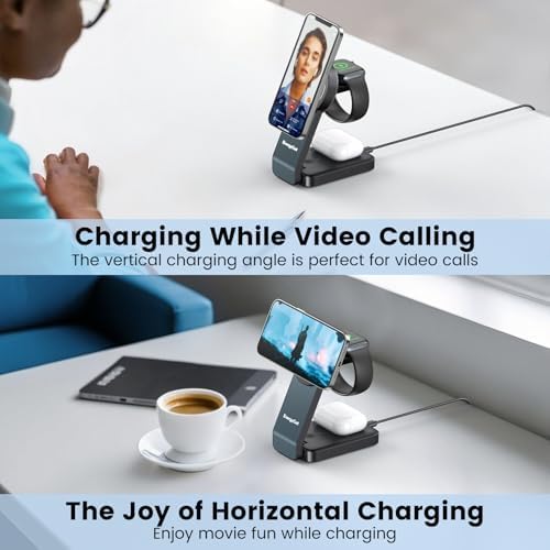 Ultimate 3-in-1 Wireless Charging Station for Apple Devices – Qi2 Certified 15 W Magnetic Fast Charger for i Phone 16/15/15 Pro/14/13/12, Apple Watch & Air Pods – Portable, Foldable Design for Efficient Charging and Minimal Clutter