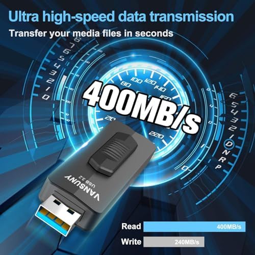 Vansuny 128 GB USB 3.2 Flash Drive – Ultra-Fast 400 MB/s Transfer Speed, Retractable Metal Thumb Drive for Seamless Data Management, Ideal for Professionals and Students, High-Performance Portable Memory Stick, Compatible with PCs and Laptops
