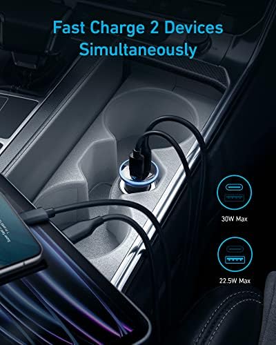 Anker 323 USB C Car Charger Adapter – 52.5 W Dual Port Fast Charging Cigarette Lighter Charger with 30 W Power IQ 3.0 Cable for i Phone 15/15 Pro Max, Galaxy S23/22, and Google Pixel – Optimal Performance & Safety for All Devices on the Go