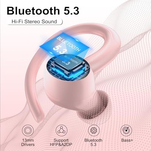 Elevate Your Audio Experience with VKROBAG Bluetooth 5.3 Sports Earbuds | CVC 8.0 Noise Cancellation for Crystal-Clear Sound | IP7 Waterproof Design Ensures Durability in Any Weather | 48-Hour Playback for All-Day Listening | Secure Over-Ear Hooks for Active Lifestyles | Immersive Enhanced Bass for Dynamic Sound Quality | Perfectly Engineered Wireless Earphones for Running, Workouts, and On-the-Go Use