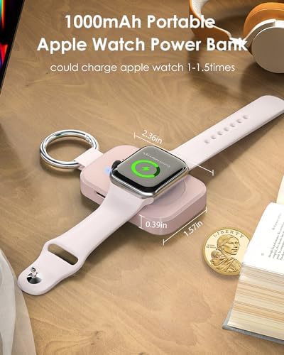 Compact Wireless Magnetic Power Bank for Apple Watch – 1000 m Ah Travel Charger with Keychain Attachment, Fast Charging for Series 10/9/8/7/6/SE/5/4/3/2/Ultra 2 – Perfect Accessory for Active Lifestyles and Professionals – Sleek Black Design for Effortless Portability