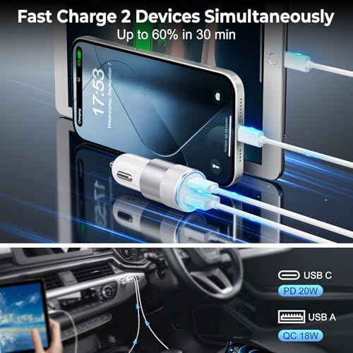 38 W Dual Port USB C Car Charger – Ancekoy 6 Pack Fast Charging Adapter with PD/QC 3.0 for i Phone, Samsung, Google Pixel – Universal Compatibility & Sleek Design for On-the-Go Power Solutions