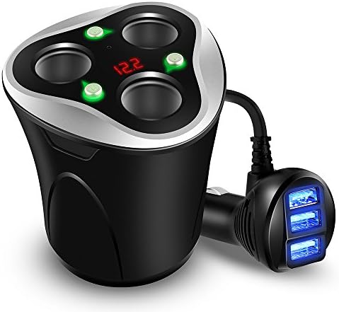 Skyocean Premium 3-Socket Car Cigarette Lighter Splitter & 3 USB Fast Charging Hub | 120 W Dual Voltage DC Power Adapter with Integrated Volt Meter & Energy-Saving On/Off Switch | Perfect for Powering Smartphones, GPS, Dash Cameras & More During Road Trips and Daily Drives