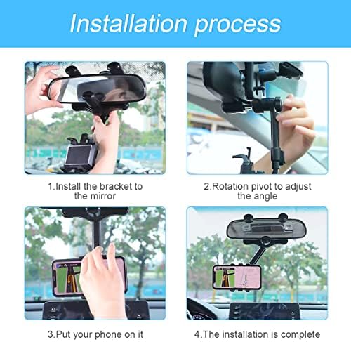 XINLIYA 360° Rotatable Car Phone Holder for Rearview Mirror – Universal Mobile Device Mount for Enhanced Driving Safety and Convenience, Retractable Design for Optimal Viewing Angles, Easy Installation and Sturdy Construction for All Vehicles
