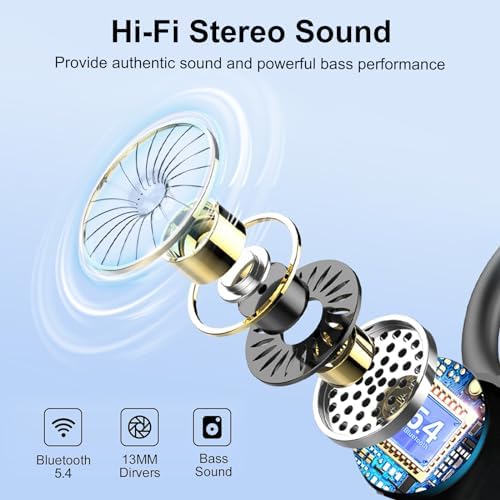 Premium Bluetooth Wireless Earbuds – 60-Hour Playback, IPX6 Waterproof for Ultimate Protection, Secure Over-Ear Hooks for Active Lifestyles, Enhanced Bass for Sports and Workouts, Built-in Microphone with LED Battery Indicator, Seamless Bluetooth Connectivity for All-Day Comfort and Performance