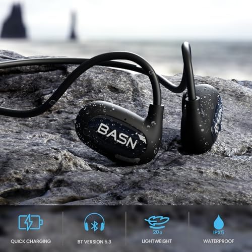 BASN Air S1 Wireless Open Ear Headphones – Advanced Bluetooth 5.3 Technology for Seamless Audio Connectivity – Dynamic 16.2 mm Speakers Delivering Premium Sound Quality – IPX5 Sweat and Water Resistant for Ultimate Durability – Lightweight Ergonomic Design with Enhanced ENC Technology for Crystal Clear Communication – Ideal for Fitness, Running, Cycling, and Outdoor Activities