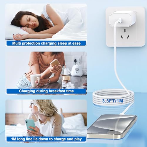 Ultra-Compact 20 W PD USB C Fast Charging Duo: Dual Wall Charger Set with High-Speed Cables for i Phone 16/15 & i Pad Compatibility – Streamlined Portability, Enhanced Safety Features, and Rapid Power Delivery for Everyday Use