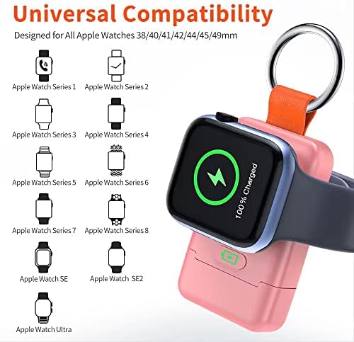 Compact Magnetic Wireless Power Bank for Apple Watch – HUOTO 1400 m Ah Travel Charger with Keychain Attachment for Series 9/8/7/6/SE/5/4/3/2/1/UItra/UItra 2 – Fast, Reliable Charging On-the-Go