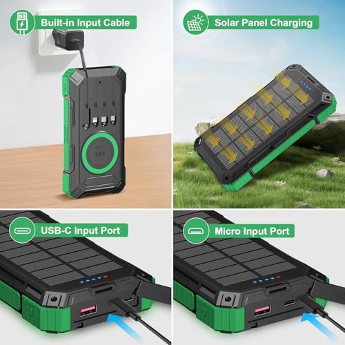 Ultimate Solar Power Bank 49800 m Ah: Wireless Portable Charger with 22.5 W Quick Charge 3.0, Built-in 4 Cables & 6 Outputs for Multi-Device Charging – Ideal for Outdoor Adventures and Travel