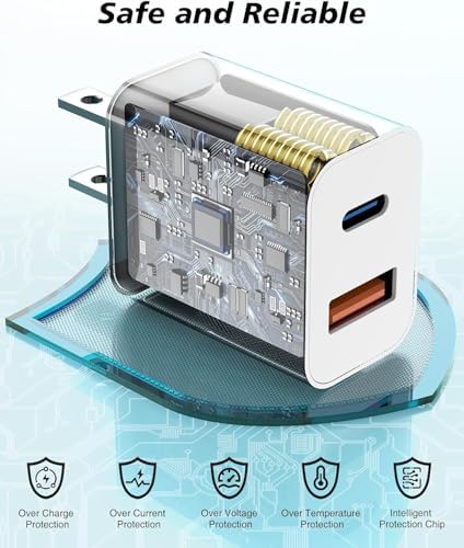 Rapid Dual-Port QC+PD USB C Wall Charger Block with Four 6 FT Cables – Unleash Fast Charging for i Phone 15/16, i Pad Pro, and Samsung Devices – Ideal for Home, Office, and Travel – Universal Compatibility for All Your Power Needs