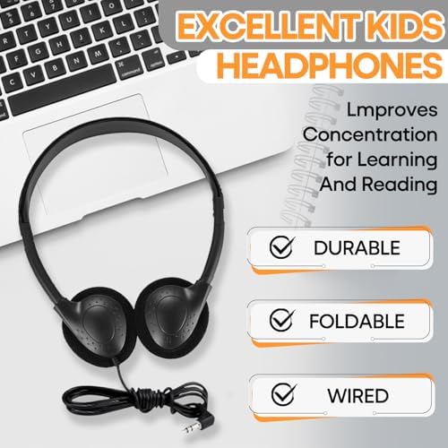 Bulk 25 Pack Kids Wired Headphones – Durable Adjustable Earphones for Classroom Learning, Ideal for Students and Toddlers – Enhanced Compatibility with Tablets and Computers – Comfortable Fit for Extended Use in Group Settings