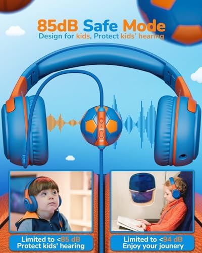 Premium Volume-Limiting Kids Wired Headphones with Microphone – Ultimate Hearing Protection at 85/94 d B – Foldable On-Ear Design for Effortless Travel – Perfect for Learning, Gaming, and Entertainment – Universal 3.5 mm Compatibility for All Devices