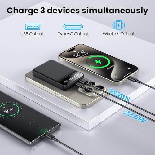 Revolutionary 3-in-1 Magnetic Power Bank 12000 m Ah – Ultra-Fast 22.5 W PD Charging with LCD Display, Wireless Compatibility for i Phone 12-16, i Watch, and Air Pods – Unmatched Portability and Efficiency for On-the-Go Power Solutions
