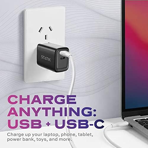 STATIK 100 W Ga N Fast Charger Block – Triple USB-C Ports for High-Speed Charging | Universal Compatibility with Mac Book, i Phone, Samsung, and Laptops | Compact Design for Efficient Power Delivery and Safety Features