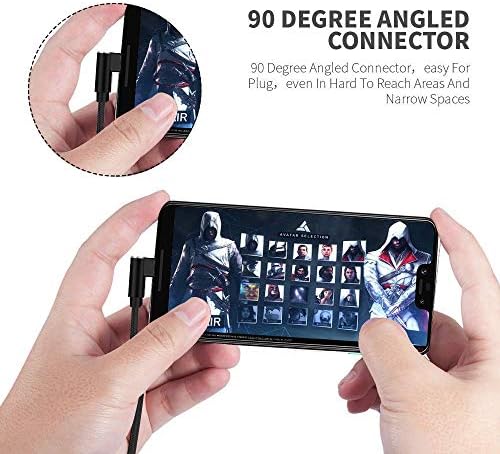 90-Degree Right Angle USB C Cable – Braided Type C Cord for Fast Charging & Data Transfer – Compatible with Galaxy S10, S20, Note10, LG Stylo 4, Moto Z2 & More – Versatile 3 FT, 6 FT, 10 FT Lengths – Durable & Tangle-Free Solution for Gaming & Streaming – Enhance Port Longevity & Convenience