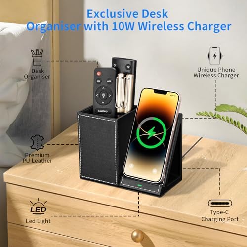 Ultimate Wireless Charging Station & Desk Organizer for i Phone 15/14/13/12/11 Pro Max & Samsung Galaxy S23/S22/S21/S20/Z Flip/Fold 5 – Fast Charging & Clutter-Free Workspace Solution with Premium Leather Finish for Enhanced Productivity