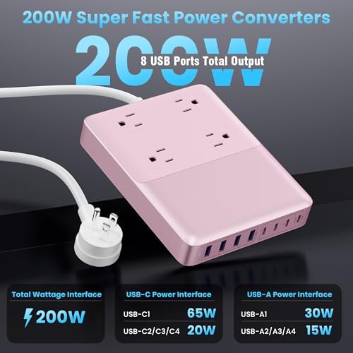 Revolutionize Your Charging Setup with the 12-in-1 USB C Power Strip – 200 W Ga N IV Fast Charger with 4 AC, 4 USB-A, and 4 USB-C Ports, Perfect for Mac Book and i Phone 16/15/14 – 5 ft Cord for Ultimate Flexibility in Home and Office Environments