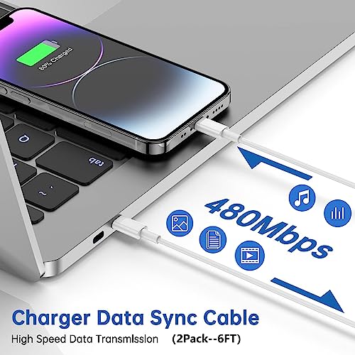 Enhanced Speed and Versatility: Dual-Pack Fast Charging i Phone Charger with 6 FT USB-C to Lightning Cable – Compatible with i Phone 14 Pro Max, 14 Plus, 13 Pro, 12 Mini, 11, XS, XR, X & i Pad – Efficient Power Delivery for Home and Travel