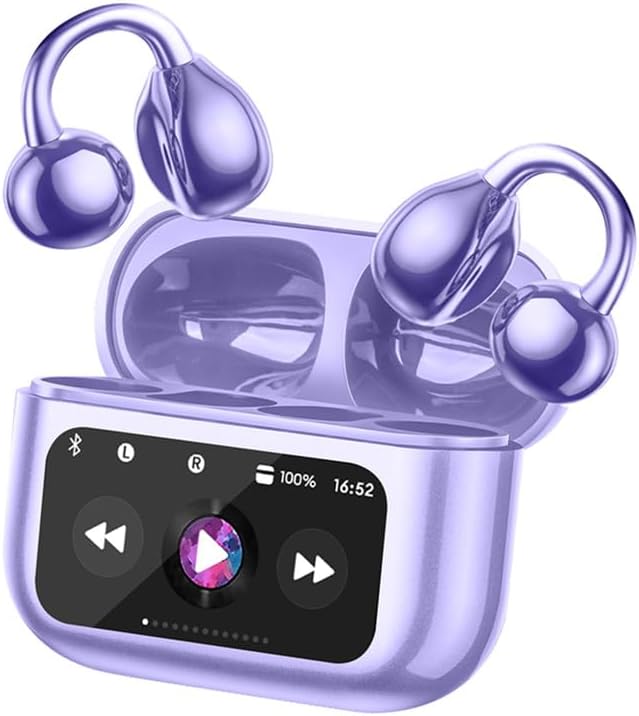 Experience Unmatched Audio Freedom with Bluetooth 5.4 Open Ear Clip-On Earbuds – Lightweight, IPX7 Waterproof Sports Headphones with Intelligent Touch Control for Seamless Fitness and Running Performance – Striking Vibrant Purple Design