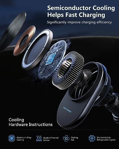 Magsafe Charger Car Mount ，15W【Cooling Fan】 Car Vent Phone Mount ，Magnetic Wireless Car Charger for iPhone 16 Pro Max/16/15/14/13/12, Black – Enhanced Compatibility and Speed