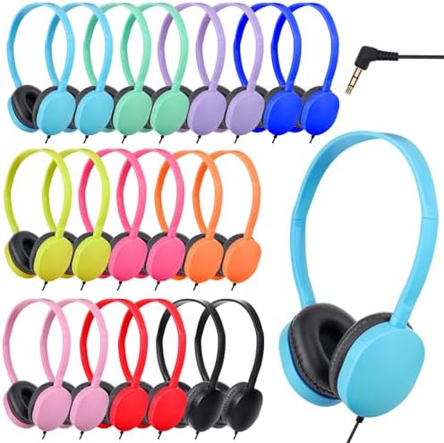 Bulk 24-Pack Kids Classroom Headphones – Durable Wired Earphones with Adjustable Headband for Enhanced Learning Environments (Black) – Ideal for Group Activities and Student Engagement
