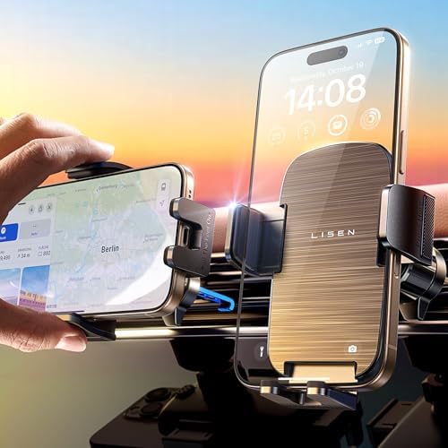 LISEN Military-Grade Universal Phone Holder for Car Vent – Premium Stability Mount for i Phone 16, i Phone 15 Pro Max & More – Effortless 360-Degree Rotation & Enhanced Grip Technology – Ultimate Smartphone Car Clamp for Safe Driving & Navigation