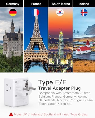 Universal European Travel Power Adapter with Dual USB-C Charging Ports – 3 Outlet Type E/F Plug for Effortless Device Connectivity in France, Portugal, Germany, and Beyond – Essential Travel Companion for Seamless Power and Fast Charging on Your European Adventures