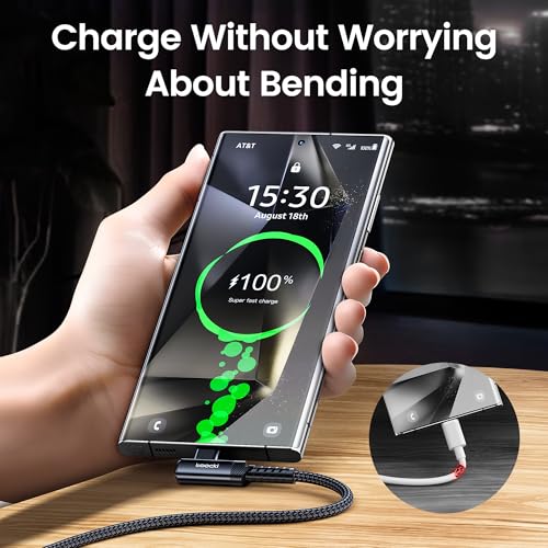 10 ft Braided USB to USB C Cable (2 Pack) – 90 Degree Right Angle Fast Charging Cord for i Phone 16/15 Series, Samsung Galaxy S10/S10+, LG V30, Nintendo Switch – Ultimate Durability and Flexible Connectivity