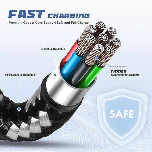 Versatile 3-Pack USB C Fast Charging Cables – Agoz Right Angle Braided Cords for Samsung Galaxy S24/S23/S22/S21, i Phone 15/16 Pro Max, and More – Durable, Tangle-Free Design with 4 ft, 6 ft, and 10 ft Lengths for Ultimate Charging Flexibility and Comfort