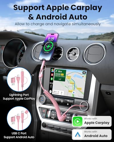 4-in-1 Retractable Lightning & USB-C Charging Cable – 60 W Fast Charge Compatible with i Phone 6-16, Perfect for Car Play and On-the-Go Power Solutions, Durable Coiled Design, 4 FT Tangle-Free Cable for Effortless Charging and Ultimate Convenience in Black