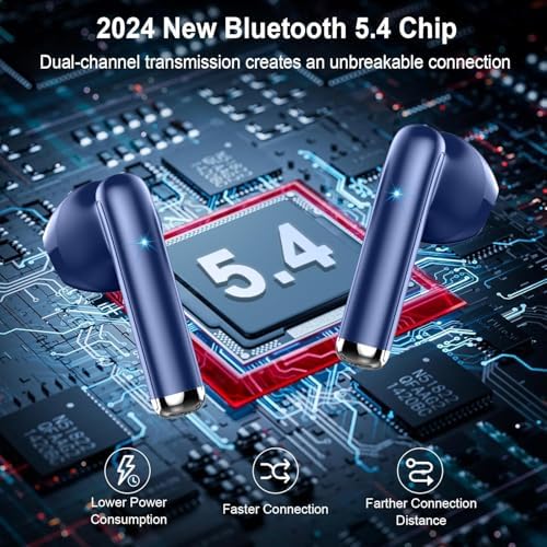 Cutting-Edge Bluetooth 5.4 Wireless Earbuds with 30-Hour Battery Life – Advanced ENC Noise Cancellation for Crystal-Clear Calls, IP7 Waterproof Protection, and Immersive 3 D Bass Audio – Sleek Dark Blue Design Perfect for Music Aficionados and Professionals – Includes LED Charging Case for Effortless Convenience and Compatibility with Android & i OS Devices
