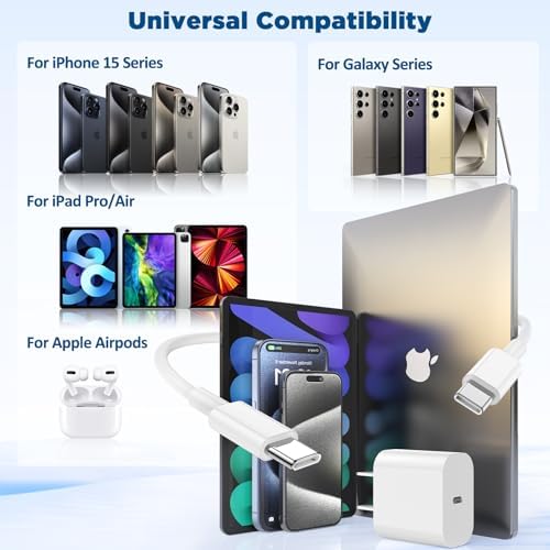 45 W USB-C Fast Charger Bundle for i Phone 16/16 Pro Max & 15/15 Pro Max – 2-Pack 10 FT Type C Cables, PD 3.0 Power Delivery Adaptor for i Pad Pro, Mac Book Air/Pro M1/M2, Air Pods – Stylish Purple Design with Enhanced Charging Speed and Compatibility