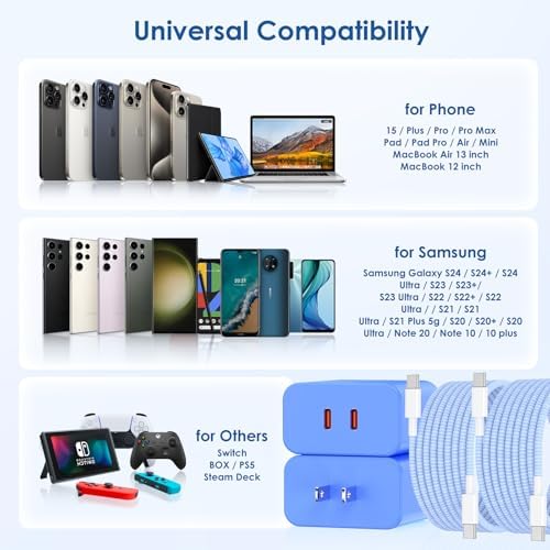 Essri 45 W PD 3.0 Ultra-Fast Charger Duo with 10 FT USB-C Cable – Premium Charging Solution for i Phone 16/15 Pro Max and Mac Book – High-Efficiency Power Delivery, Multi-Voltage Compatibility (20 V/2.25 A, 15 V/3 A, 12 V/2 A) – Perfect for On-the-Go Charging and Enhanced Device Performance