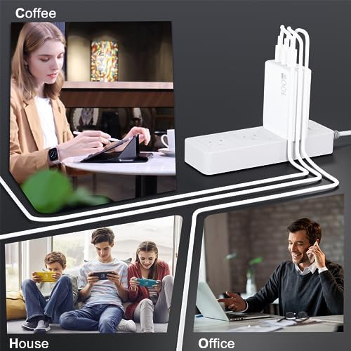 Ultra-Fast 100 W Ga N USB-C Charger for Laptops – Versatile Charging Hub with 4 Ports for HP, Lenovo, ASUS, Mac Book Pro, i Pad Pro, and More – Innovative Power Delivery PD 3.0 Technology for Rapid Device Compatibility – 5 ft AC Cable Included – Safe and Efficient Charging with Advanced Protection Features