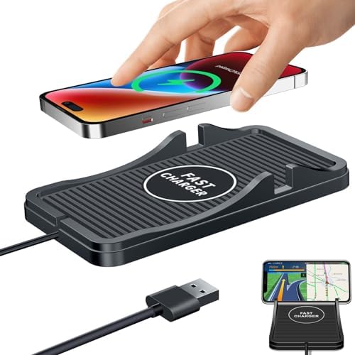 Ultimate Wireless Car Charger Pad: 15 W Fast Charging Solution for i Phone & Android Devices – Non-Slip Design with Secure Mounting Adapter – Universal Compatibility with Samsung Galaxy, LG G8, and More for Effortless On-the-Go Power
