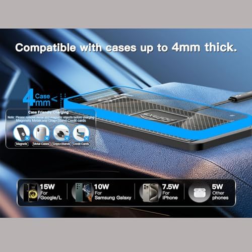 POLMXS 15 W Fast Wireless Car Charger Pad – Ultimate Cordless Charging Solution for i Phone 11-15 & Samsung Galaxy S21-S24 – Compact, Sleek Design with Advanced Safety Features for Hassle-Free Power on the Go
