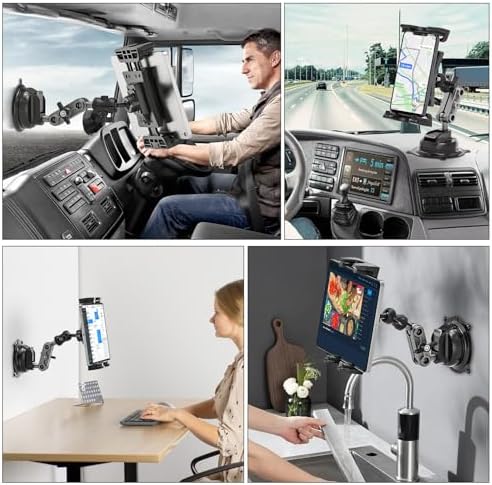 Heavy-Duty Tablet Mount for Trucks – Universal 360° Suction Cup and Adhesive Base Holder for i Pad Pro, Air, Mini, Galaxy Tab & Smartphones – Secure, Adjustable Viewing for Safe Navigation and Entertainment on the Go