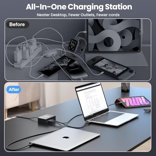 320 W Ga N 8-Port USB-C Charging Station – Ultra-Fast Multi-Device Power Hub for Laptops, i Phones, i Pads & Androids – Intelligent Power Management for Optimal Charging Efficiency – Travel-Friendly Compact Design for On-the-Go Users