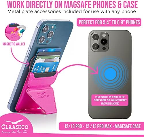 Versatile Claasico Magnetic Cell Phone Wallet & Stand – Stylish Brown Cardholder with Car Air Vent Mount, Dual-Mode Viewing, Extra Magnetic Strips for Enhanced Compatibility – Ultimate Hands-Free Accessory for i Phone Users and Minimalist Lifestyles