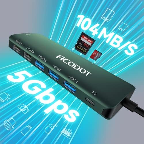 Acodot 9-in-1 USB C Hub: Ultimate 4 K HDMI Adapter with 3 USB 3.0 Ports, SD/TF Reader & 100 W Power Delivery – Stylish Purple Multiport Hub for Mac Book, HP, XPS & More – Boost Your Productivity with Seamless Connectivity and Fast Charging