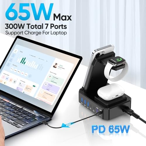 300 W High-Efficiency Charging Hub for Apple Devices – 10-in-1 Wireless Charger Dock with 65 W PD Fast Charging for i Phone, Mac Book, i Watch & Air Pods – Advanced Ga N III Technology, All-in-One Solution for Optimal Device Management and Clutter Reduction
