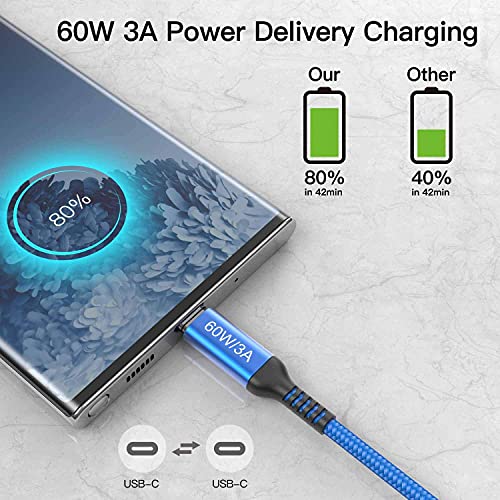 Awnuwuy 60 W USB C to USB C Charger Cable 15 ft – Fast Charging & Data Transfer for i Phone 15, Samsung Galaxy S23, Pixel 7, Mac Book – 2 Pack of Durable, High-Performance Type-C Cords for Ultimate Versatility and Connectivity