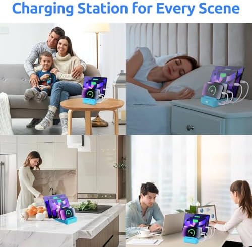 Purple 4-Port Fast Charging Station – Multi-Device USB Organizer Dock for i Phones, i Pads, Kindle Tablets, and More – Efficient Power Management with Enhanced Safety Features and Sleek Design for Home and Office Use