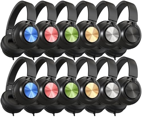 Vibrant AILIHEN Kids Wired Headphones – 6-Pack Classroom Audio Set with Adjustable Comfort, Built-In Microphone, and Foldable Design for Enhanced Learning with Chromebooks and Laptops – Perfect for Daily Durability and On-the-Go Storage