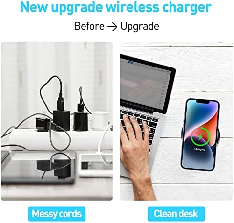 Sleek Wireless Charging Pad for Desk by JE Make IT Simple – Fast Qi-Enabled Charger for i Phone 16/15/14/13/12, Samsung, and Air Pods – Grommet Design for Clutter-Free Workspaces with Overcharge Protection and Elegant Black Finish