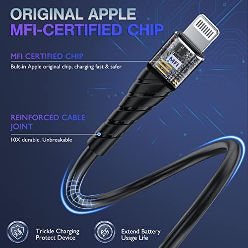 MFi Certified 6 Ft Lightning Charging Cable for i Phone – 3 Pack Fast Charging USB Cord, Durable Design for Enhanced Compatibility with i Phone 12/11/XS/Max/XR/X/8/8 P/7 P/6 & i Pad – Seamless Power-Up Experience