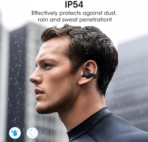 Elevate Your Active Lifestyle with Lightweight Open Ear Clip-On Wireless Earbuds – Featuring Bluetooth 5.4 for Rapid Connectivity, 44 Hours of Playtime, IP54 Waterproof Protection, and Integrated Microphone for Effortless Hands-Free Calls (Black)