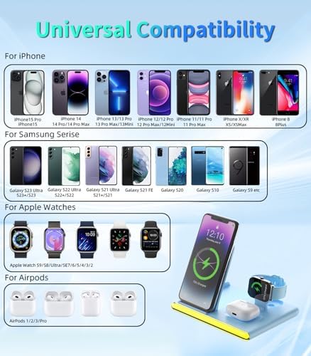 Ultimate 4-in-1 Foldable Wireless Charging Station: Fast Charger for i Phone 11-16, Apple Watch, Air Pods & Galaxy S9-S23 – Portable, Space-Saving Dock with Adapter in Sleek Black for Enhanced Compatibility and Quick Power-Up Solutions